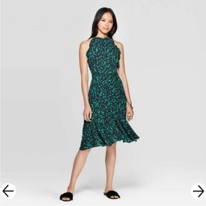Who What Wear x Target Floral Print Sleeveless Halter Neck A Line Midi Dress
